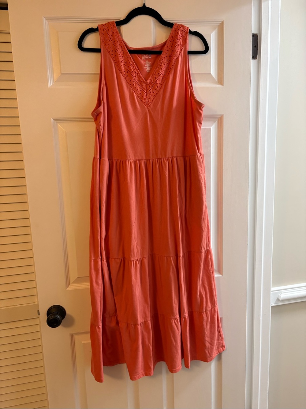 croft & barrow Coral Eyelet V-Neck Tiered Midi Dress